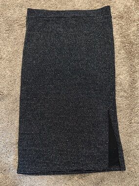 Women’s Black and Metallic Knit Pencil Skirt with Side Slit
